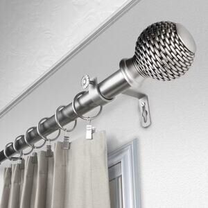 Rod Desyne 1" Adjustable Curtain Rod with Woven Finials 28 to 48 in Satin Nickel